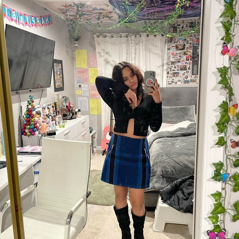 Blue and Black Women's Skirt